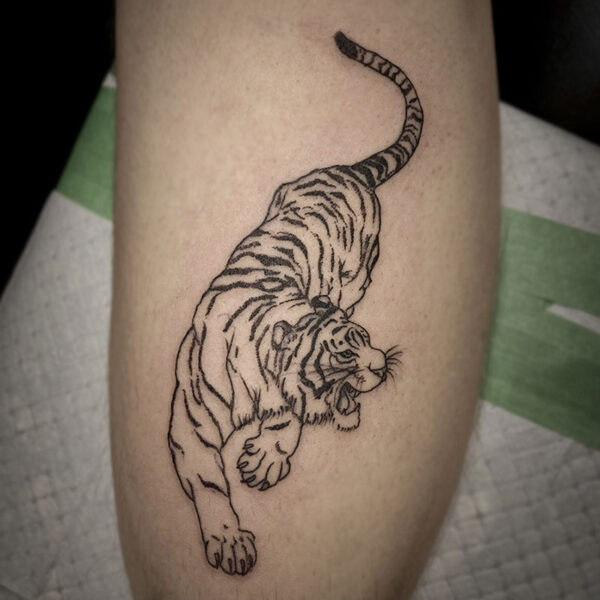 black line tattoo of a tiger