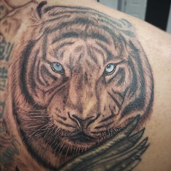 realistic tattoo of a white tiger
