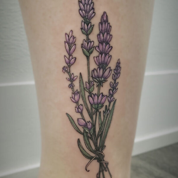 atticus tattoo, coloured tattoo of lavender