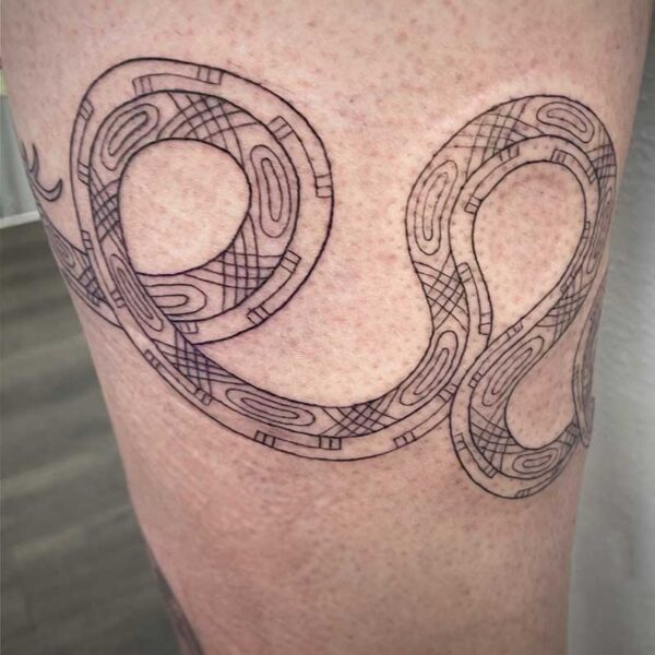 atticus tattoo, fine line tattoo of a snake made out of geometric shapes