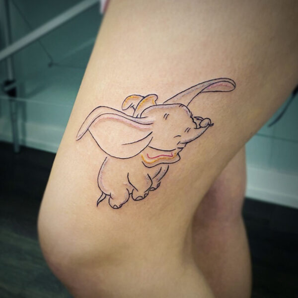 atticus tattoo, fine line, simple tattoo of Dumbo