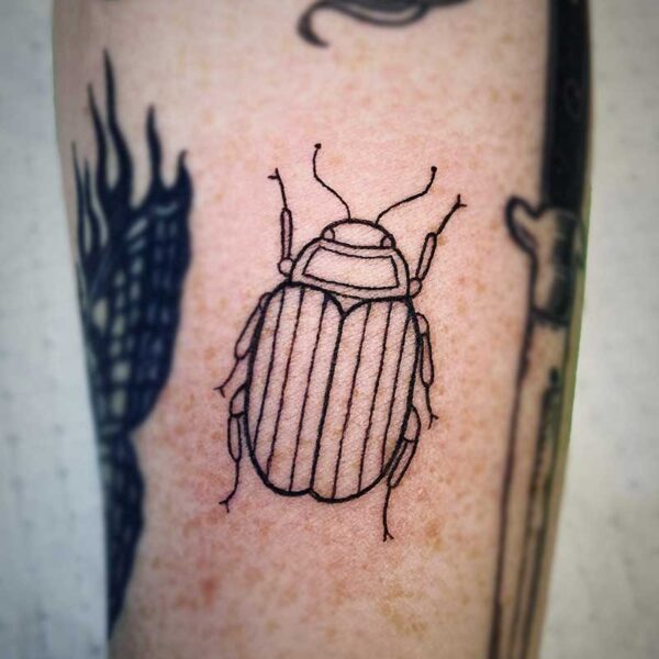 atticus tattoo, fine line tattoo of a beetle