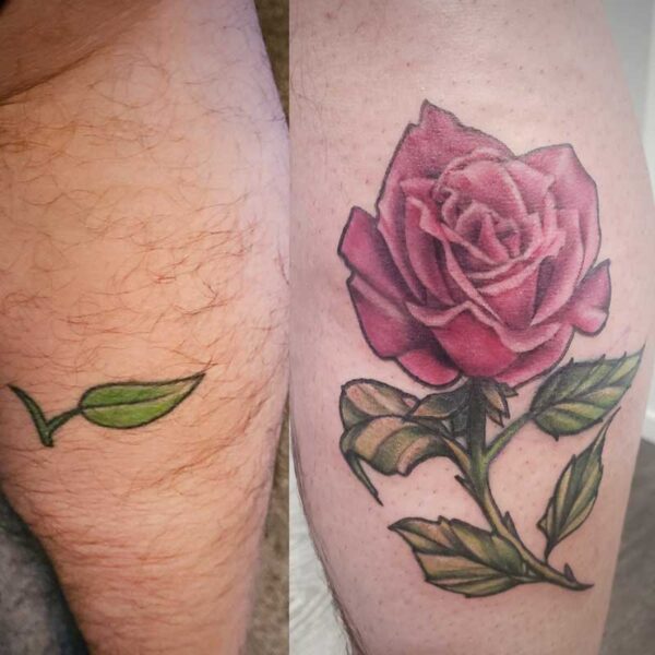 atticus tattoo, coloured tattoo of a rose cover up