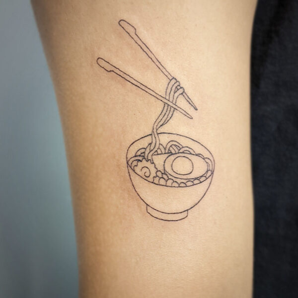 atticus tattoo, fine line tattoo of a bowl of ramen