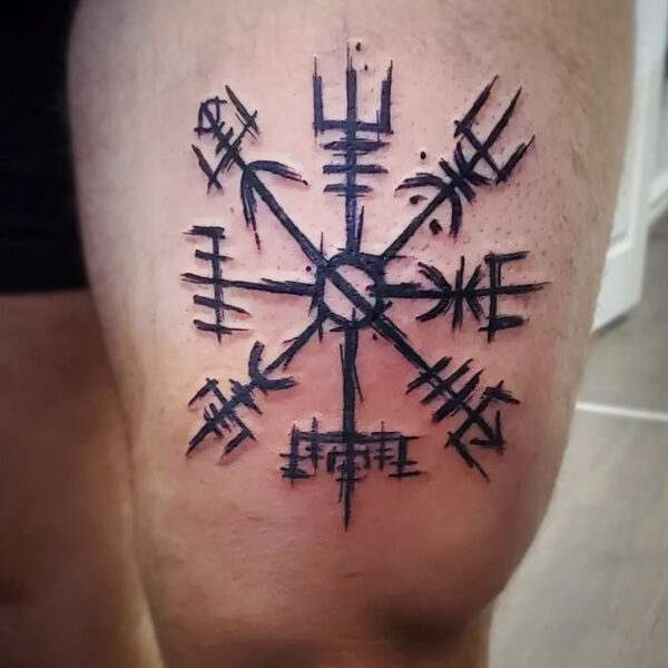 atticus tattoo, black work tattoo of viking runes
