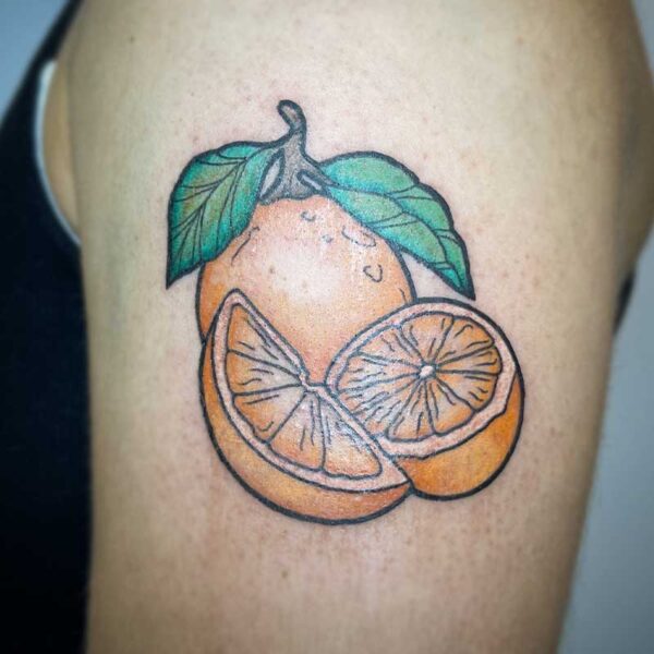 atticus tattoo, coloured tattoo of oranges