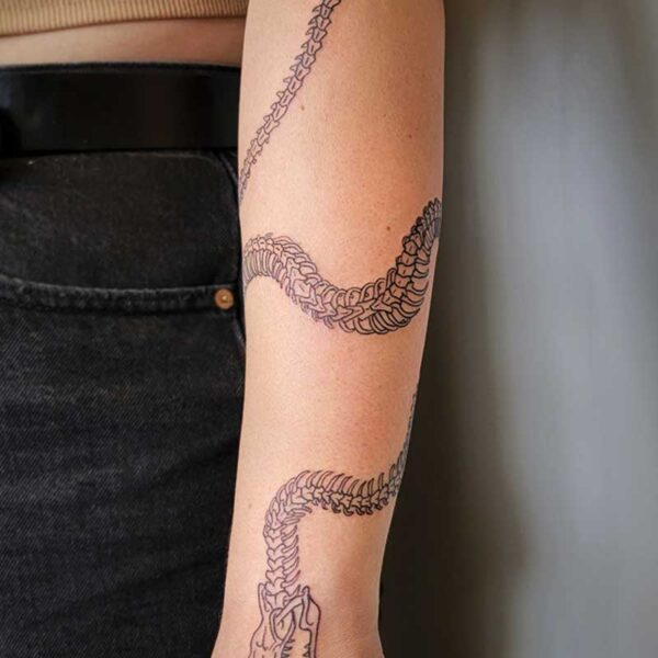atticus tattoo, tattoo of a snake skeleton