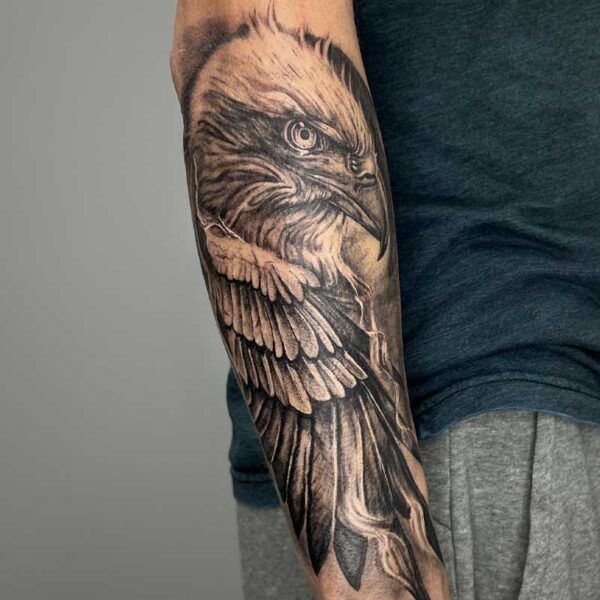 atticus tattoo; realism tattoo of a bald eagle