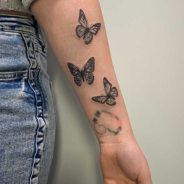 atticus tattoo, black and grey tattoos of butterflies