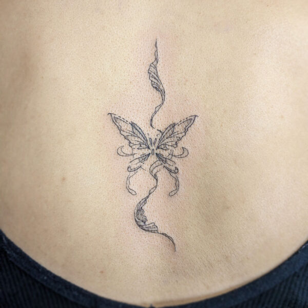atticus tattoo, fine line tattoo of a butterfly