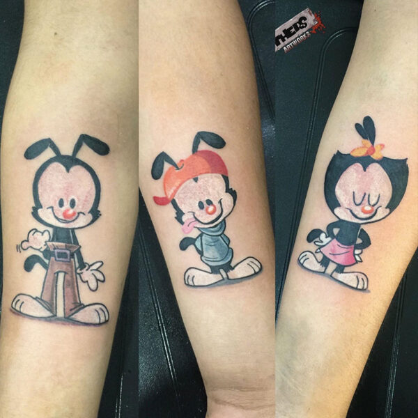atticus tattoo, coloured tattoo of the Animaniac's siblings