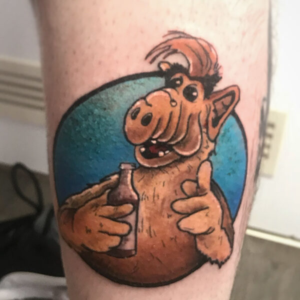 atticus tattoo, neotraditonal tattoo of Alf