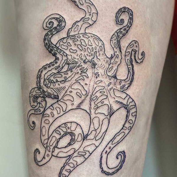 atticus tattoo, detailed, line tattoo of an octopus