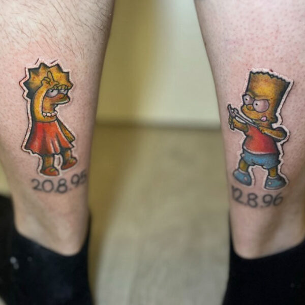 atticus tattoo, sticker tattoo of Bart and Lisa from the Simpsons