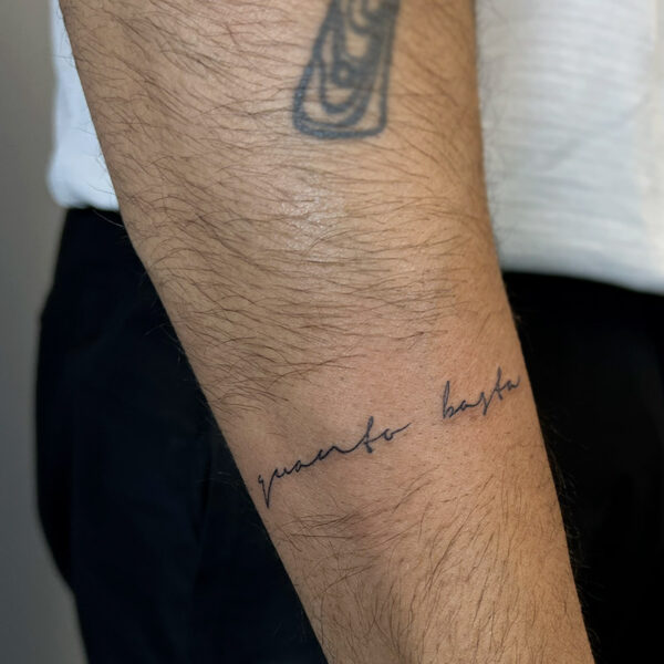 Atticus Tattoo| Fine line script tattoo