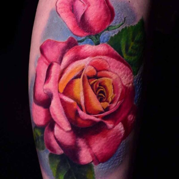 Atticus Tattoo| Colour realism tattoo of pink roses