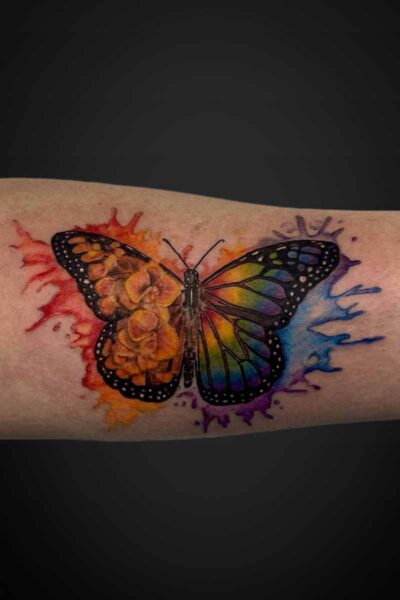 Watercolour & Ink Wash tattoo by Kat at Atticus Tattoo, Calgary