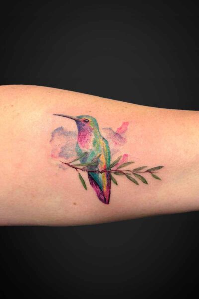 Watercolour & Ink Wash tattoo by Kat at Atticus Tattoo, Calgary