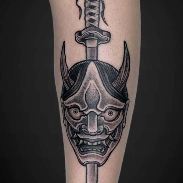 neotraditional-tattoo-oni-mask-sword