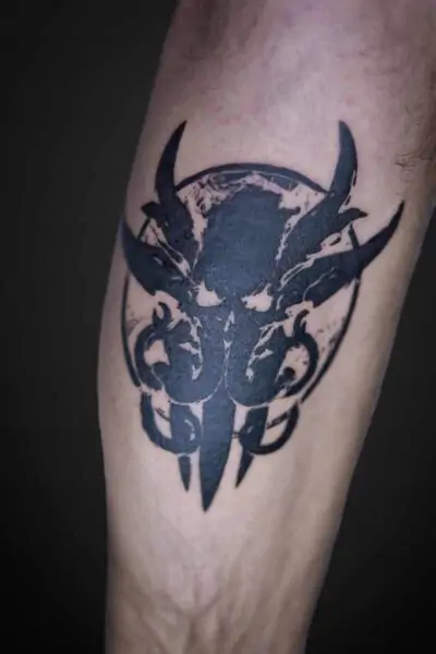 Atticus Tattoo| Baldur's Gate| Video Game Tattoo| Blackwork tattoo of the logo from Baldur's Gate 3