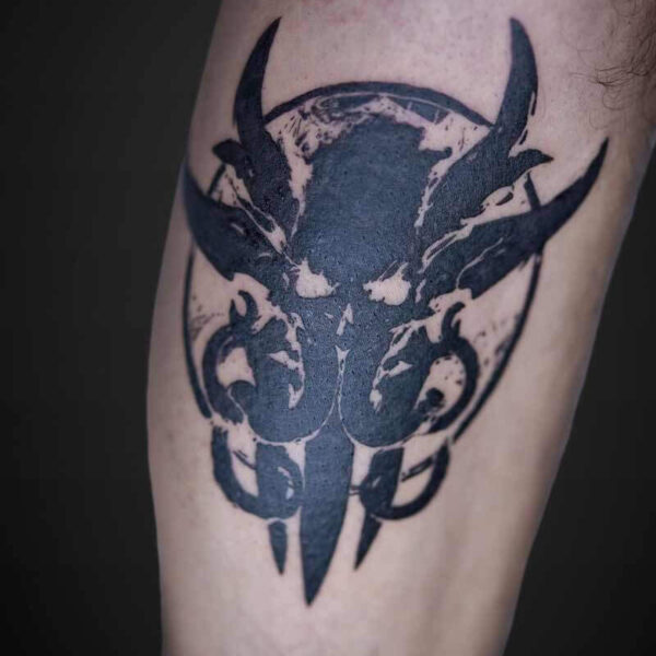 Atticus Tattoo| Baldur's Gate| Video Game Tattoo| Blackwork tattoo of the logo from Baldur's Gate 3