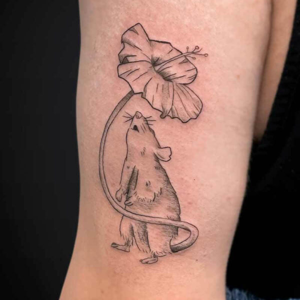black-grey-tattoo-rat-flower