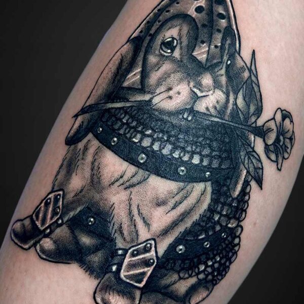 black-grey-tattoo-knight-bunny