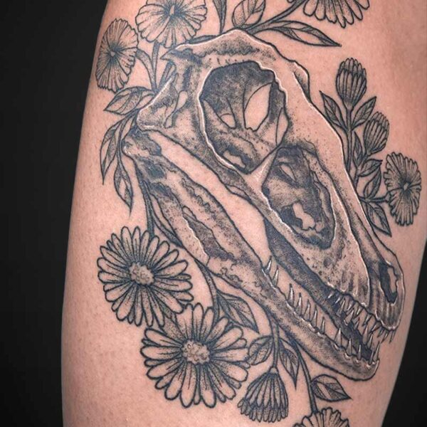 blackgrey-tattoo-flowers-dinosaur-skull