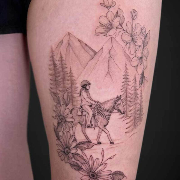 fineline-tattoo-mountains-horse-girl fineline-tattoo-mountains-horse-girl