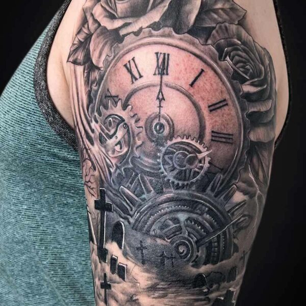 realism-tattoo-clock-roses-cemetary