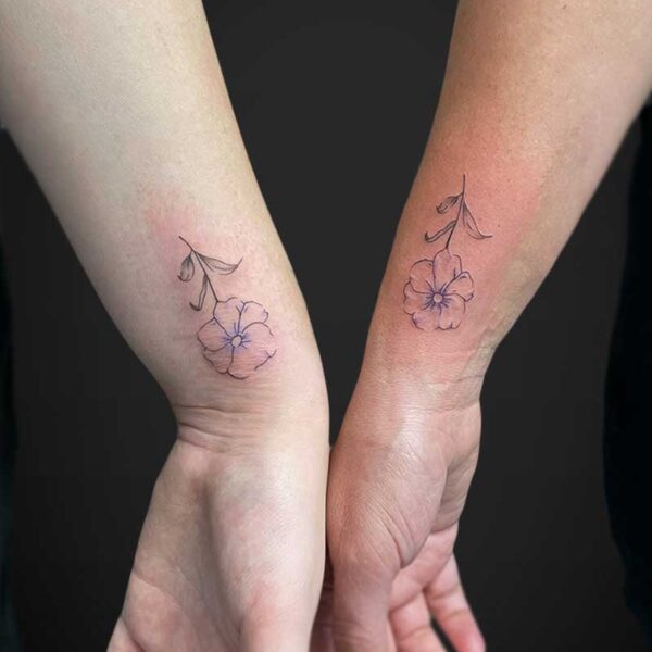 fineline-matching-tattoos-pansies