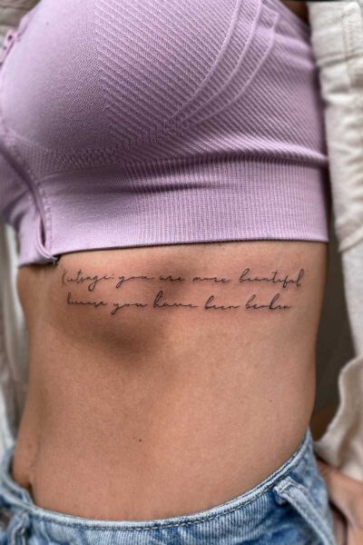 Script tattoo by Steph at Atticus Tattoo, Calgary