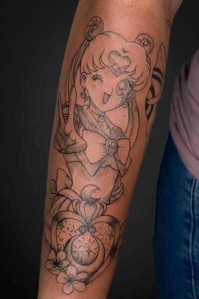 Anime tattoo by Jesse at Atticus Tattoo, Calgary