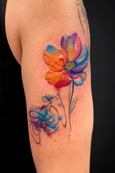Watercolour & Ink Wash tattoo by Ty at Atticus Tattoo, Calgary