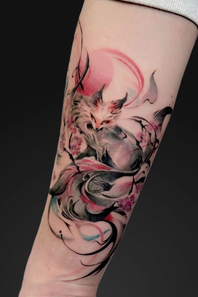 Watercolour & Ink Wash tattoo by Luu at Atticus Tattoo, Calgary