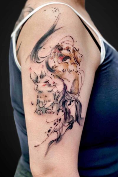 Watercolour & Ink Wash tattoo by Luu at Atticus Tattoo, Calgary