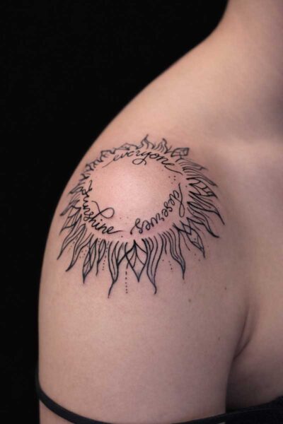 Script tattoo by Sara at Atticus Tattoo, Calgary