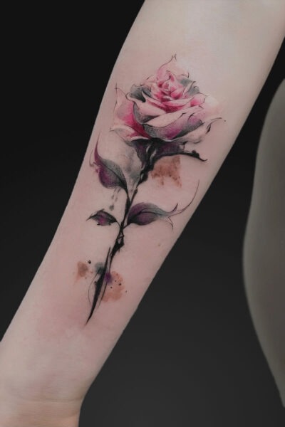 Watercolour & Ink Wash tattoo by Luu at Atticus Tattoo, Calgary