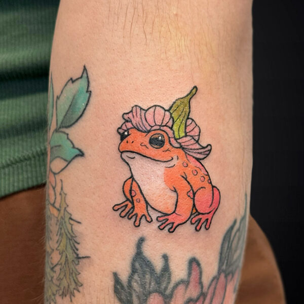cartoon-tattoo-orange-frog-flower cartoon-tattoo-orange-frog-flower