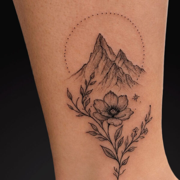 fineline-tattoo-mountains-flowers
