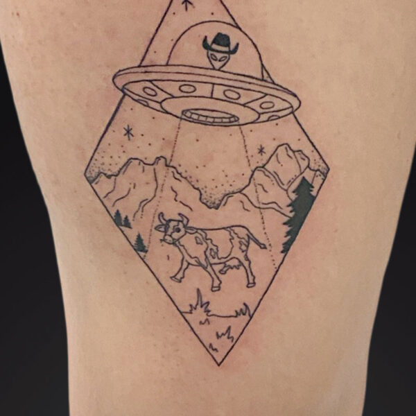 linework-tattoo-UFO-cow-mountains