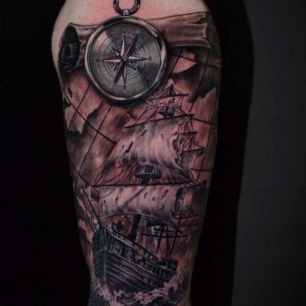 realism-tattoo-ship-scroll-compass