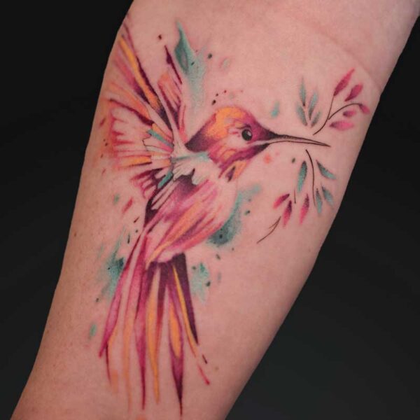 julia watercolour hummingbird tattoo Watercolour hummingbird forearm tattoo by Julia at Atticus Tattoo, Calgary