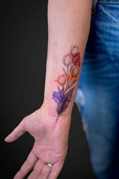 Watercolour & Ink Wash tattoo by Mariia at Atticus Tattoo, Calgary